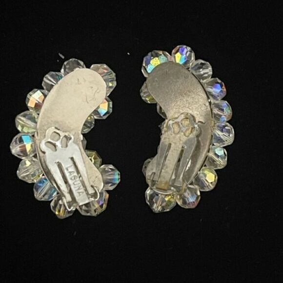 Vintage Laguna clip on earrings AB crystals crescent shape. Marked. Measures: ap - Picture 4 of 4